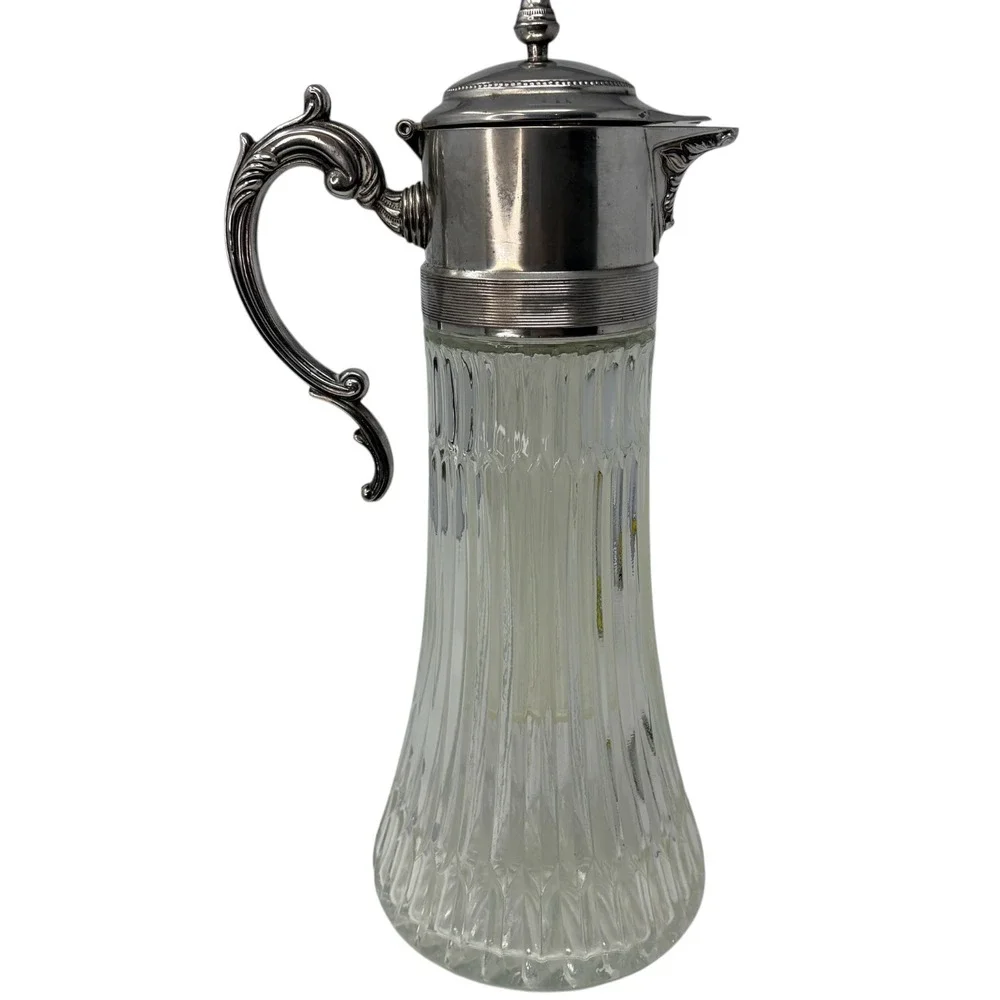 Vintage F.B. Rogers Italy Silver Plate Water Pitcher Ice Tube Glass Carafe 14